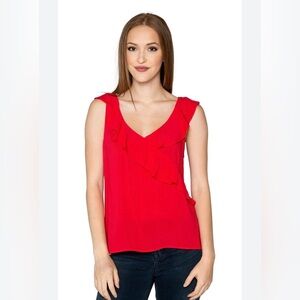 Velvet by Graham & Spencer Vibrant Red Ruffle Blouse Size Medium